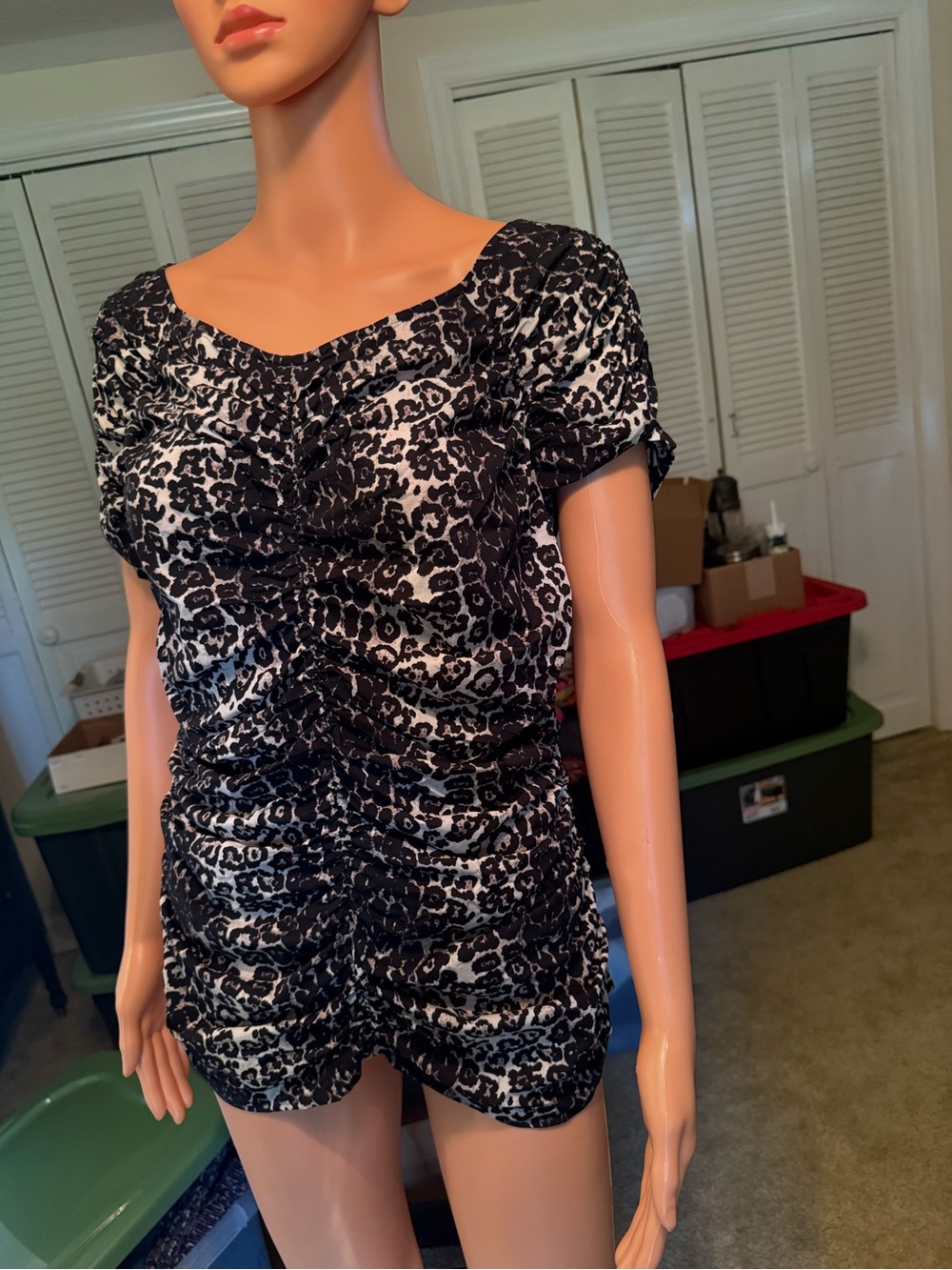 St. John Black and Cream Leopard Print Blouse